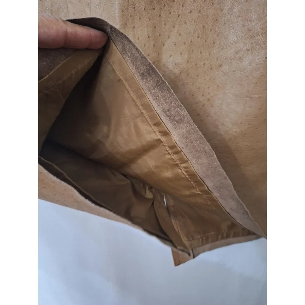 Womens Vintage Ostrich Genuine Leather Mini Skirt Sz 5/6 Brown Y2K Mob Wife 90s